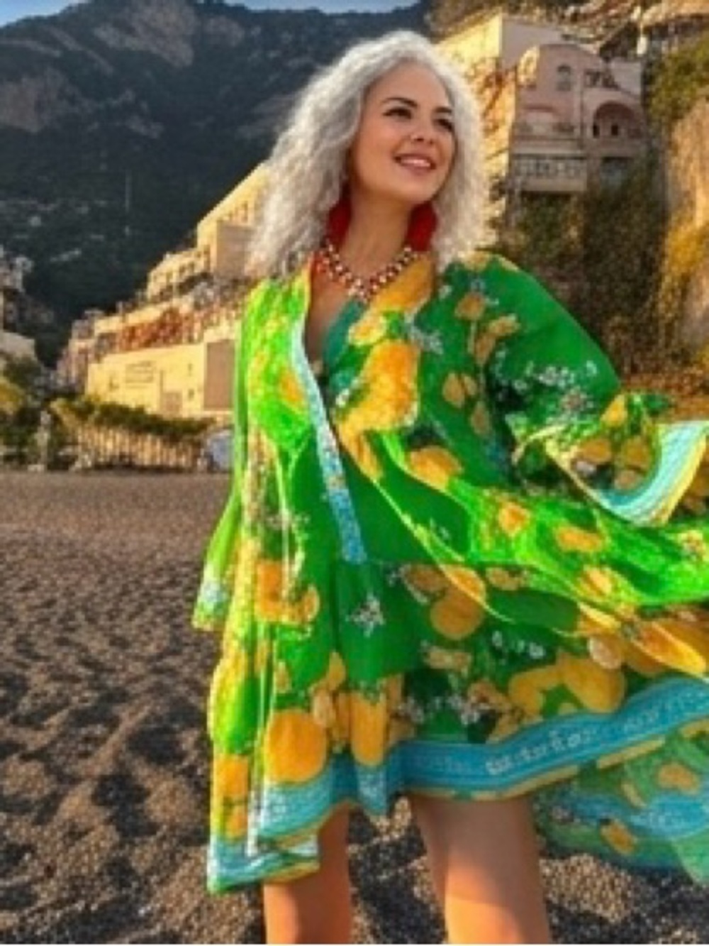 Antica Sartoria 2026 4 button Vibrant Green Floral lemon 🍋Dress O/S